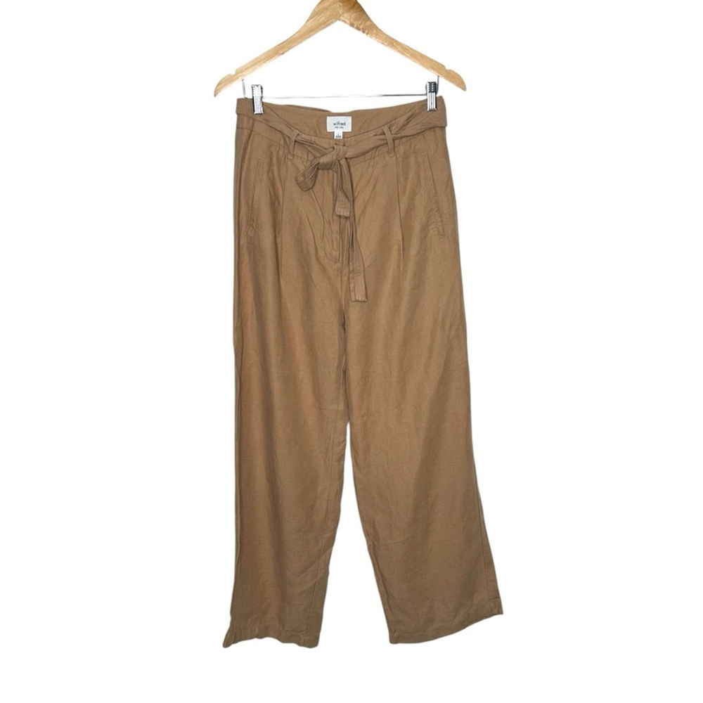 Aritzia Wilfred With Linen Wide Leg Belted Trouser Pants Camel Tan Women’s Sz 8 - Picture 3 of 9